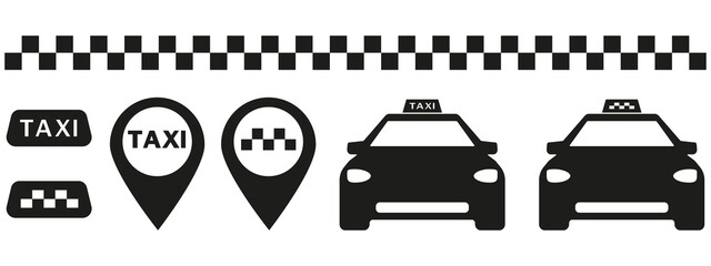 Black taxi isolated simple icons. Taxi transport service icon set. Vector illustration © Pavlo