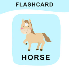 Cute flashcard of animal farm. Educational printable game cards. Colorful printable flashcard. Vector illustration.