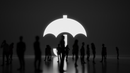 3d rendering people in front of symbol of umbrella on background