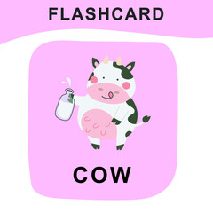 Cute flashcard of animal farm. Educational printable game cards. Colorful printable flashcard. Vector illustration.