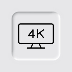 4K, TV simple icon vector. Flat design. Neumorphism design.ai