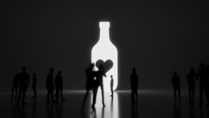 3d rendering people in front of symbol of wine bottle on background