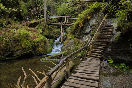 Hiking trail at the river Bila Opava in Jeseniky, Czech Republic, Europe, Central Europe
