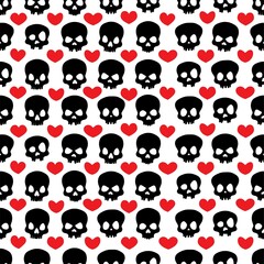 Black skull and hearts background