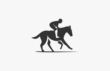 Obraz premium Silhouette Logo Vector Man Riding Horse Illustration