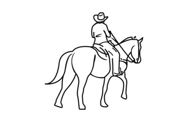 Fototapeta na wymiar Vector Line Art Man Riding Horse Illustration