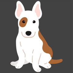 Cute and simple illustration of Bull Terrier Dog sitting in front view flat colored