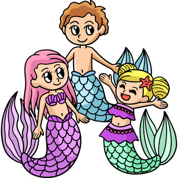 Mermaid Family Cartoon Colored Clipart 