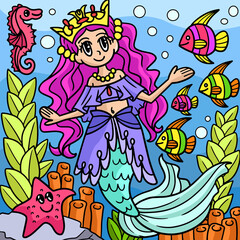 Mermaid Princess Colored Cartoon Illustration