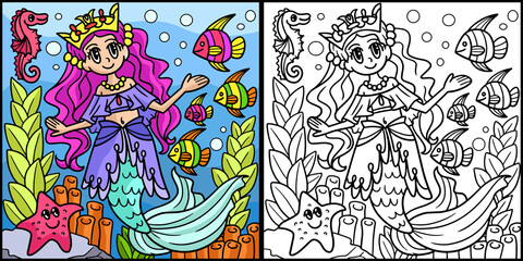 Mermaid Princess Coloring Page Illustration