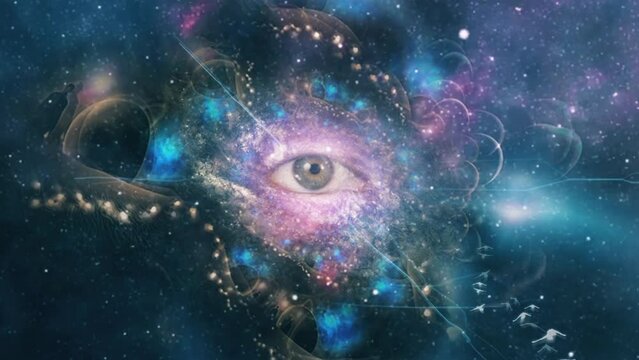 Eye in mystic cosmic fractal. Animated video