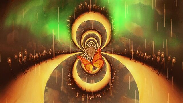 Fractal of parallel dimensions. Man with ideas