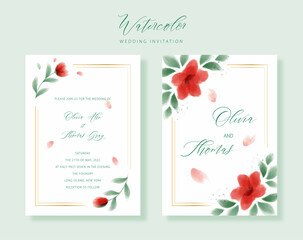 Watercolor wedding invitation template. Watercolor flowers.