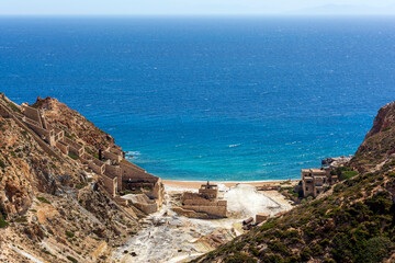 Fototapeta na wymiar Beach near abandoned sulphur mines, Milos island, Cyclades, Greece