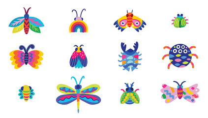 Vector set of beetles, spiders, moths and butterflies in cartoon style - 508850879