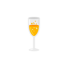 Champagne glass holiday flat icon isolated on white background. Vector illustration. Fizzy lemonade, orange juice, cocktail in wineglass for New year and Christmas party design