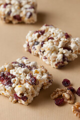 Holiday Dried Cranberry Popcorn Bars