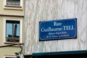 Geneva, Switzerland - June 3, 2022: Rue Guillaume Tell - William Tell Street in Geneva, named after the Swiss legendary hero