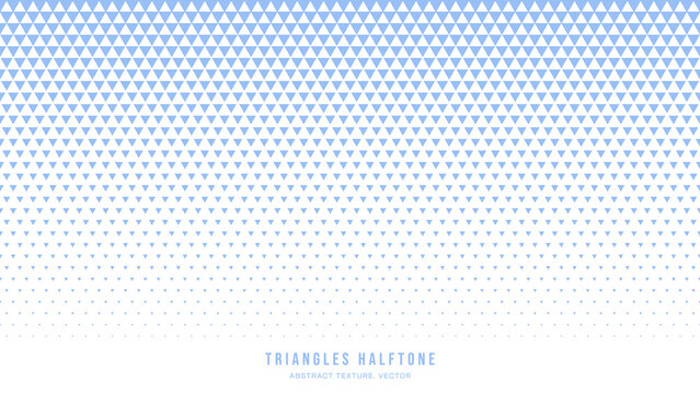 Triangles Halftone Geometric Pattern Vector Border White Blue Abstract Background. Faded Chequered Falling Triangle Particles Subtle Texture. Half Tone Art Graphic Minimalist Pure Light Wide Wallpaper