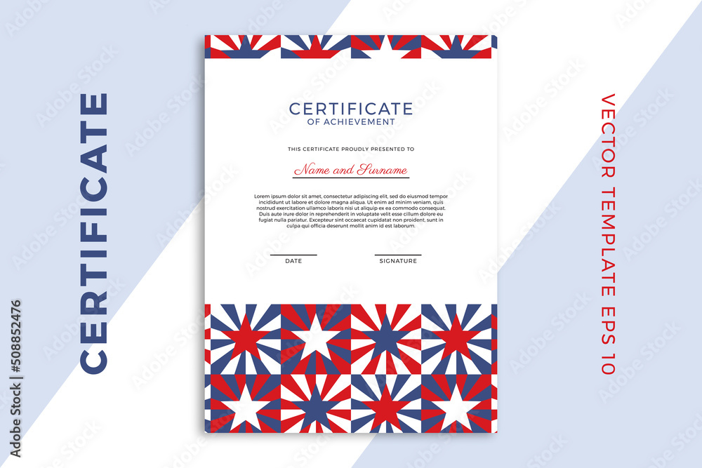 Poster vertical business diploma mockup for graduation or course completion. patriotic design of certificat