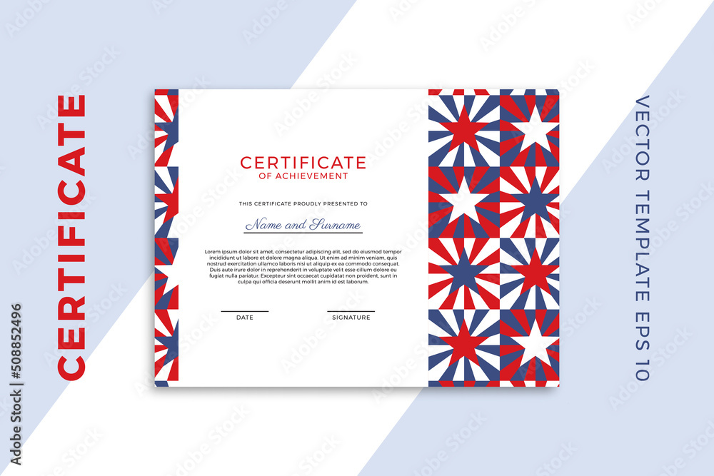 Poster modern business diploma mockup for graduation or course completion. patriotic design of certificate 
