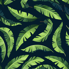 Seamless pattern with palm leaves on a dark background. Tropic, exotic plant. Texture for fabric, wallpaper, paper