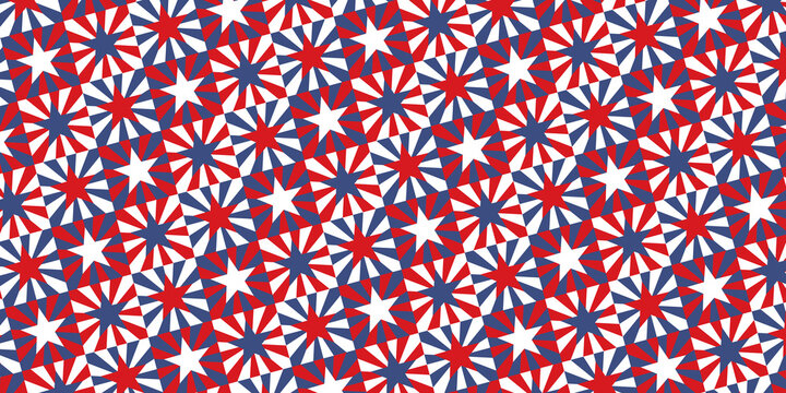 Horizontal banner with stars pattern in geometric grid. Retro patriotic holiday celebration background. Vector illustration EPS 10