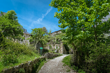 Landscape. View of Cares trail from Bulnes town. Asturias. Spain