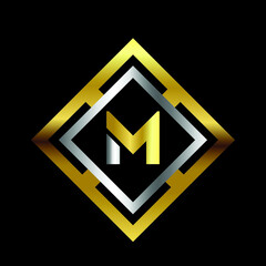 Premium luxury Vector elegant gold and silver font Letter M Template for company logo with monogram element 3d Design 