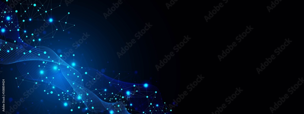 Poster vector neon wave background frame. design of lines, flow connected by glow dots. texture mesh plexus