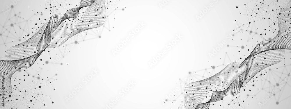 Poster vector halftone wave background frame. design of lines, flow connected by dots. texture mesh plexus.