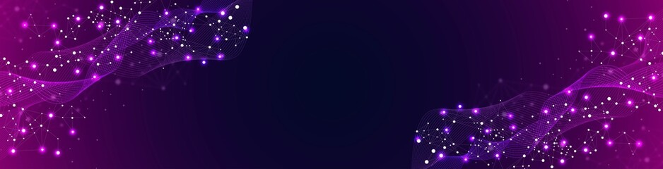 Vector neon wave background frame. Design of lines, flow connected by glow dots. Texture mesh plexus. Chaotic cells of digital communication. Neural network. Poster technology, medicine, business.