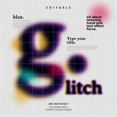 Stretched glitch blur poster title text effect Editable Premium Vector - obrazy, fototapety, plakaty