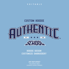 American style authentic school Hoodie or t-shirt Embroidery text effect editable premium vector