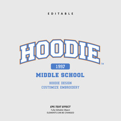 middle school Hoodie or t-shirt group authentic American style Embroidery text effect editable premium vector