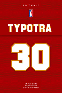 Red Jersey Number Basketball Team Name Printable Embroidery Text Effect Editable Premium Vector