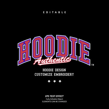 School authentic Hoodie or jersey Embroidery logo custom text effect editable premium vector