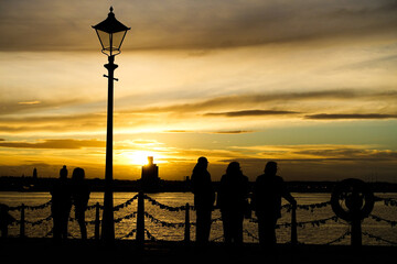 Stunning seafront sunset at Liverpool, England.