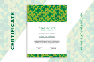 Modern diploma vertical template for graduation or course completion. Elegant design of certificate of appreciation with greenery geometric pattern. Vector background EPS 10