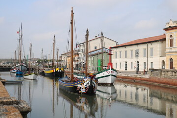 Fototapeta na wymiar Beautiful port with boats in Cesenatico, Italy 