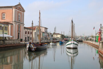 Port of Cesenatico called "Porto Canale Leonardesco". Famous sea Canal in Cesenatico, Emilia-Romagna, Italy 
