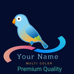 blue bird logo design illustration on a tree branch