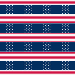 Abstract seamless vector pattern with horizontal stripes and little white five pointed stars on blue. Independence Day geometric background suitable for prints, decoration, wallpaper and fabrics.