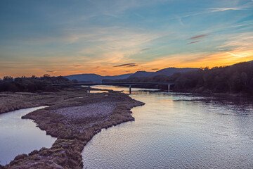 Sunset over the Rhone river