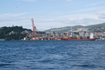 Panorámica de ría de Vigo, España.