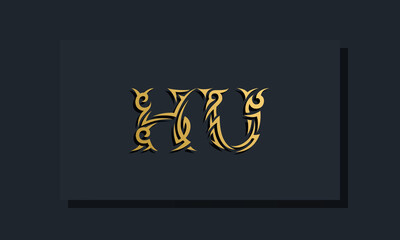 Luxury initial letters HU logo design. It will be use for Restaurant, Royalty, Boutique, Hotel, Heraldic, Jewelry, Fashion and other vector illustration