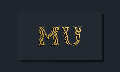 Luxury initial letters MU logo design. It will be use for Restaurant, Royalty, Boutique, Hotel, Heraldic, Jewelry, Fashion and other vector illustration