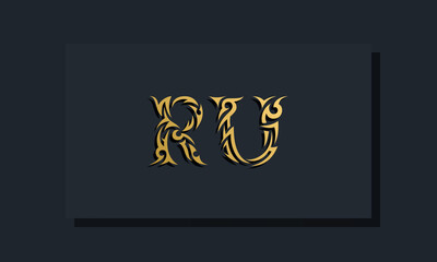 Luxury initial letters RU logo design. It will be use for Restaurant, Royalty, Boutique, Hotel, Heraldic, Jewelry, Fashion and other vector illustration