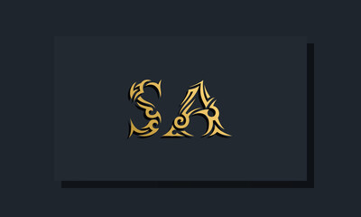 Luxury initial letters SA logo design. It will be use for Restaurant, Royalty, Boutique, Hotel, Heraldic, Jewelry, Fashion and other vector illustration - obrazy, fototapety, plakaty