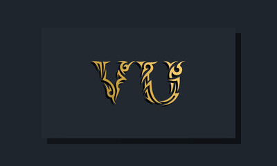 Luxury initial letters VU logo design. It will be use for Restaurant, Royalty, Boutique, Hotel, Heraldic, Jewelry, Fashion and other vector illustration